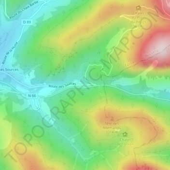 Mappa topografica Source de la Moselle, altitudine, rilievo