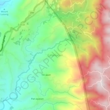 Mappa topografica Calamagan, altitudine, rilievo