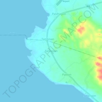 Mappa topografica Tambisan, altitudine, rilievo