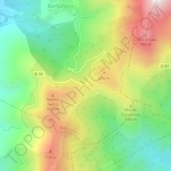 Mappa topografica Col de Teghime, altitudine, rilievo