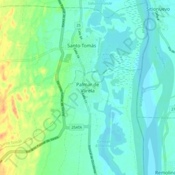 Mappa topografica Palmar de Varela, altitudine, rilievo