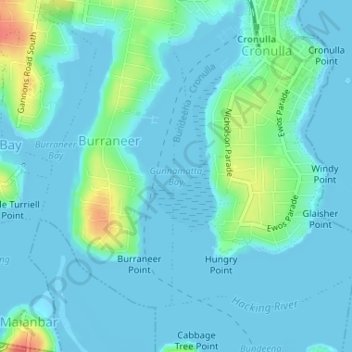 Mappa topografica Gunnamatta Bay, altitudine, rilievo