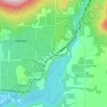 Mappa topografica Erickson, altitudine, rilievo