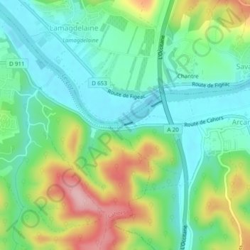 Mappa topografica Arcambal, altitudine, rilievo