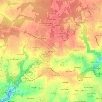 Mappa topografica Lannevain, altitudine, rilievo