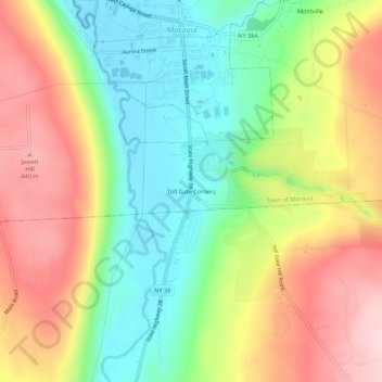 Mappa topografica Toll Gate Corners, altitudine, rilievo