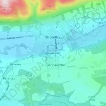 Mappa topografica Devonside, altitudine, rilievo