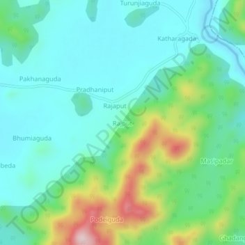 Mappa topografica Rajput, altitudine, rilievo