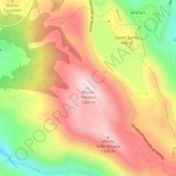 Mappa topografica Monte Pozzoni, altitudine, rilievo