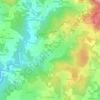 Mappa topografica Salayes, altitudine, rilievo