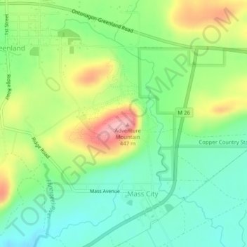Mappa topografica Adventure Mountain, altitudine, rilievo