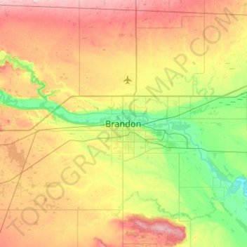 Mappa topografica Brandon, altitudine, rilievo