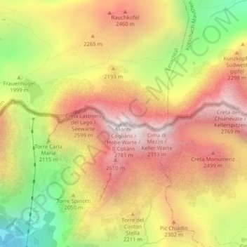 Mappa topografica Monte Cogliàns, altitudine, rilievo