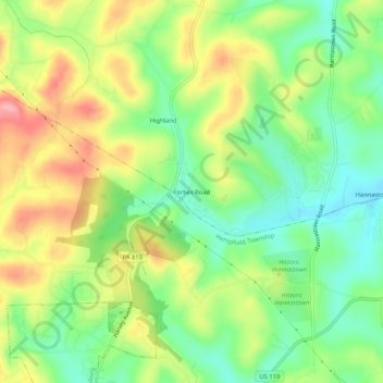 Mappa topografica Forbes Road, altitudine, rilievo