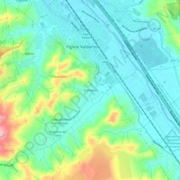 Mappa topografica Scampata, altitudine, rilievo