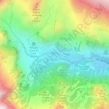 Mappa topografica Pian della Mussa, altitudine, rilievo