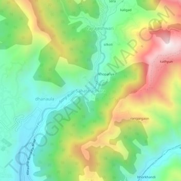 Mappa topografica Sahastradhara, altitudine, rilievo