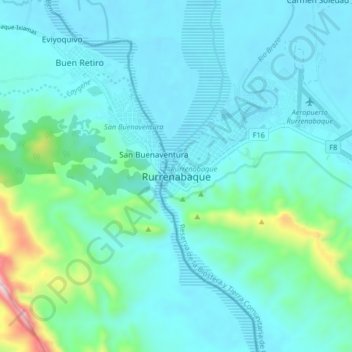 Mappa topografica Rurrenabaque, altitudine, rilievo