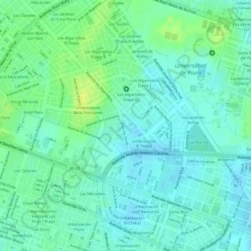 Mappa topografica A, altitudine, rilievo