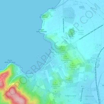 Mappa topografica Baratti, altitudine, rilievo