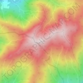 Mappa topografica Poggio Baralla, altitudine, rilievo