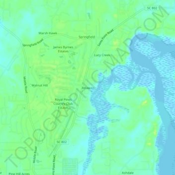 Mappa topografica Attaway, altitudine, rilievo