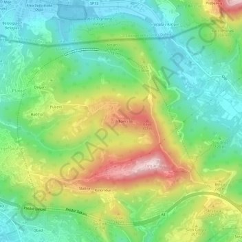 Mappa topografica Urbanci, altitudine, rilievo