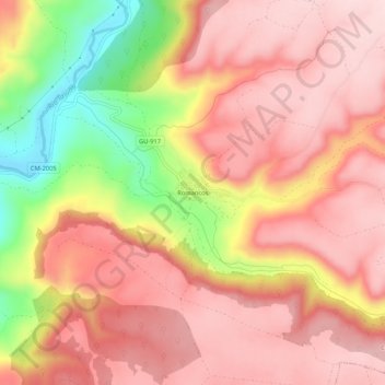 Mappa topografica Romancos, altitudine, rilievo