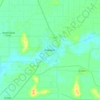 Mappa topografica Rawatsar, altitudine, rilievo