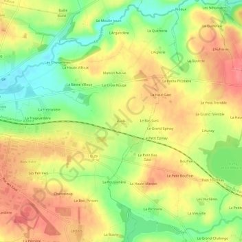 Mappa topografica Ruillé, altitudine, rilievo