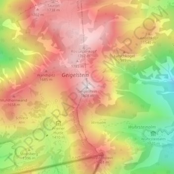 Mappa topografica Geigelstein, altitudine, rilievo