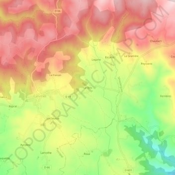 Mappa topografica Le Bos, altitudine, rilievo