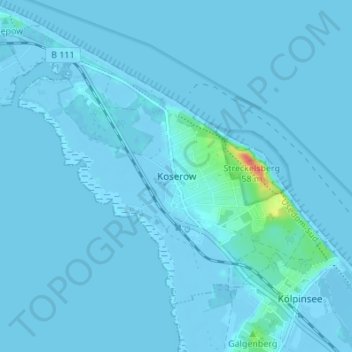 Mappa topografica Koserow, altitudine, rilievo