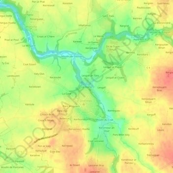 Mappa topografica Le Stang, altitudine, rilievo