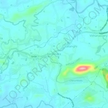 Mappa topografica Nenmara, altitudine, rilievo