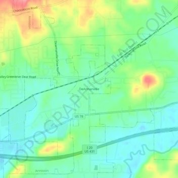 Mappa topografica DeArmanville, altitudine, rilievo