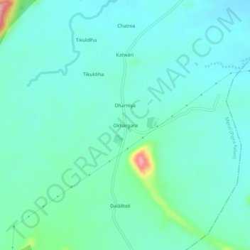Mappa topografica Okhargara, altitudine, rilievo