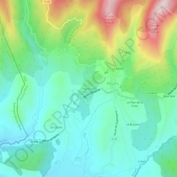 Mappa topografica Pigrannier, altitudine, rilievo