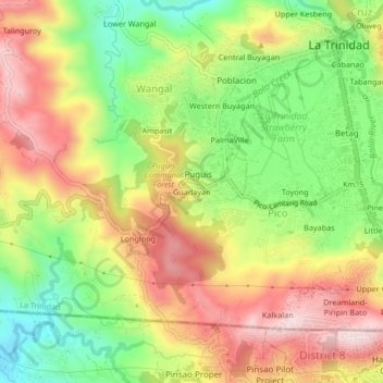 Mappa topografica Guadayan, altitudine, rilievo