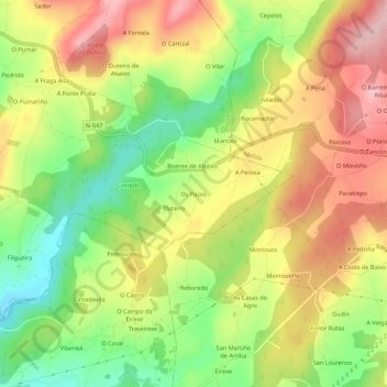 Mappa topografica Os Pazos, altitudine, rilievo