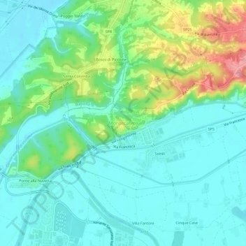 Mappa topografica Montecalvoli, altitudine, rilievo