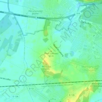 Mappa topografica Mont Corbeau, altitudine, rilievo