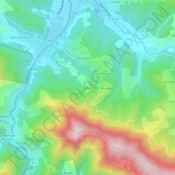 Mappa topografica Fouguère, altitudine, rilievo