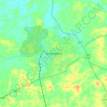 Mappa topografica Sardarshahar, altitudine, rilievo