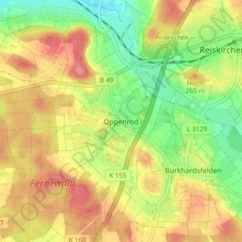 Mappa topografica Oppenrod, altitudine, rilievo
