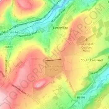 Mappa topografica Blackmoorfoot, altitudine, rilievo