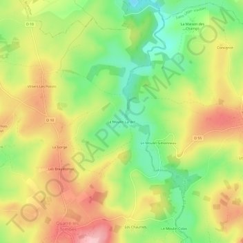 Mappa topografica Le Moulin Lardot, altitudine, rilievo