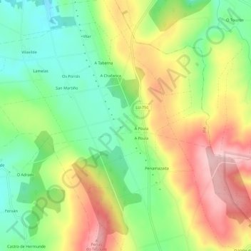Mappa topografica Saviñao, altitudine, rilievo