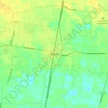 Mappa topografica Zachary, altitudine, rilievo
