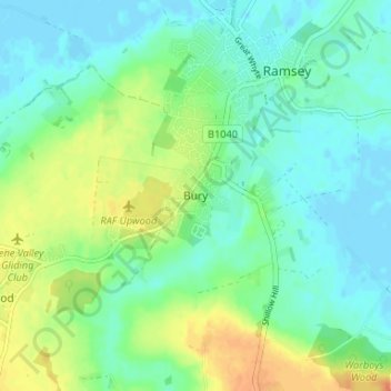Mappa topografica Bury, altitudine, rilievo